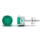 Round Shape Lab Grown Emerald Solitaire Stud Earrings Lab Created Emerald - ( AAAA ) - Quality - Rosec Jewels