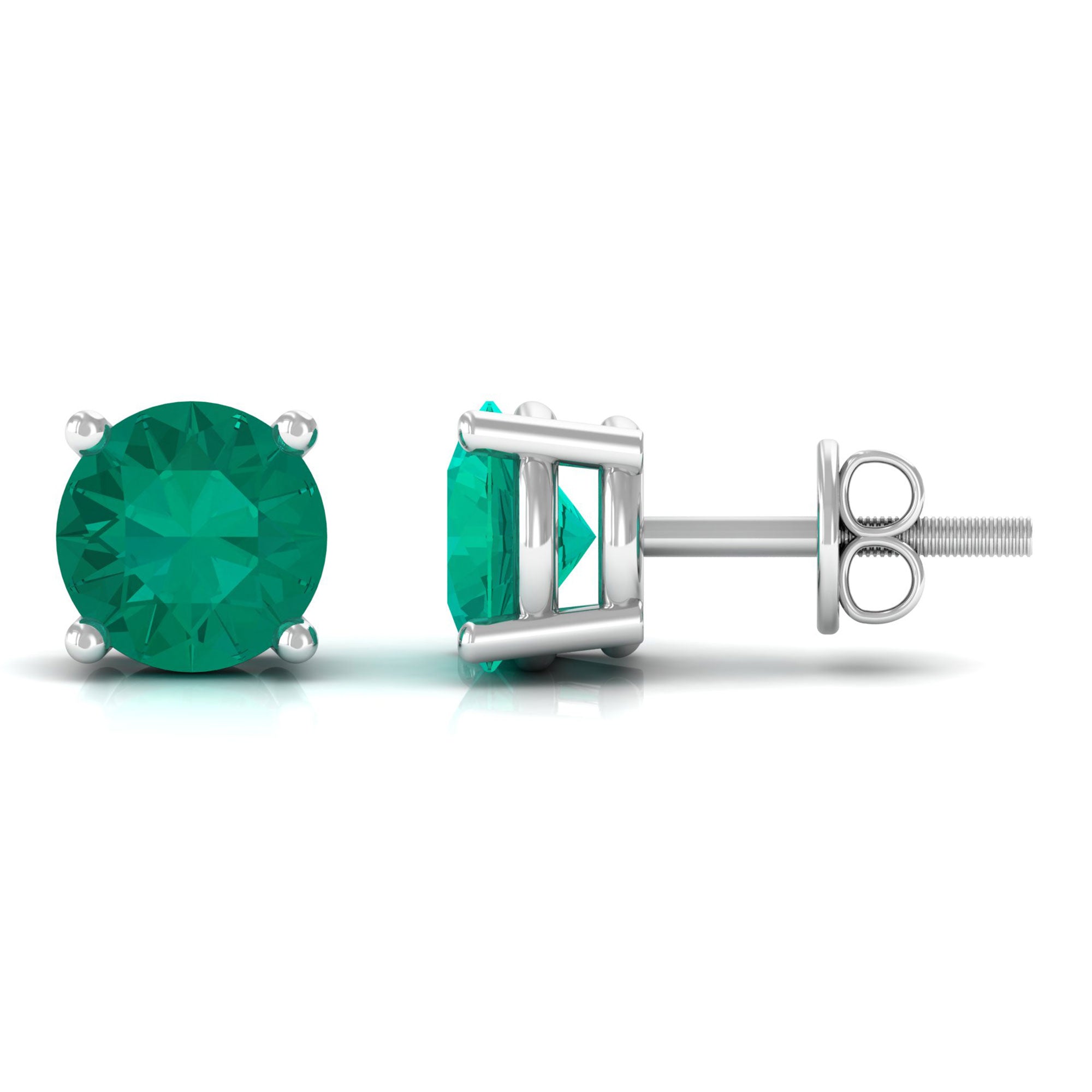 Round Shape Lab Grown Emerald Solitaire Stud Earrings Lab Created Emerald - ( AAAA ) - Quality - Rosec Jewels