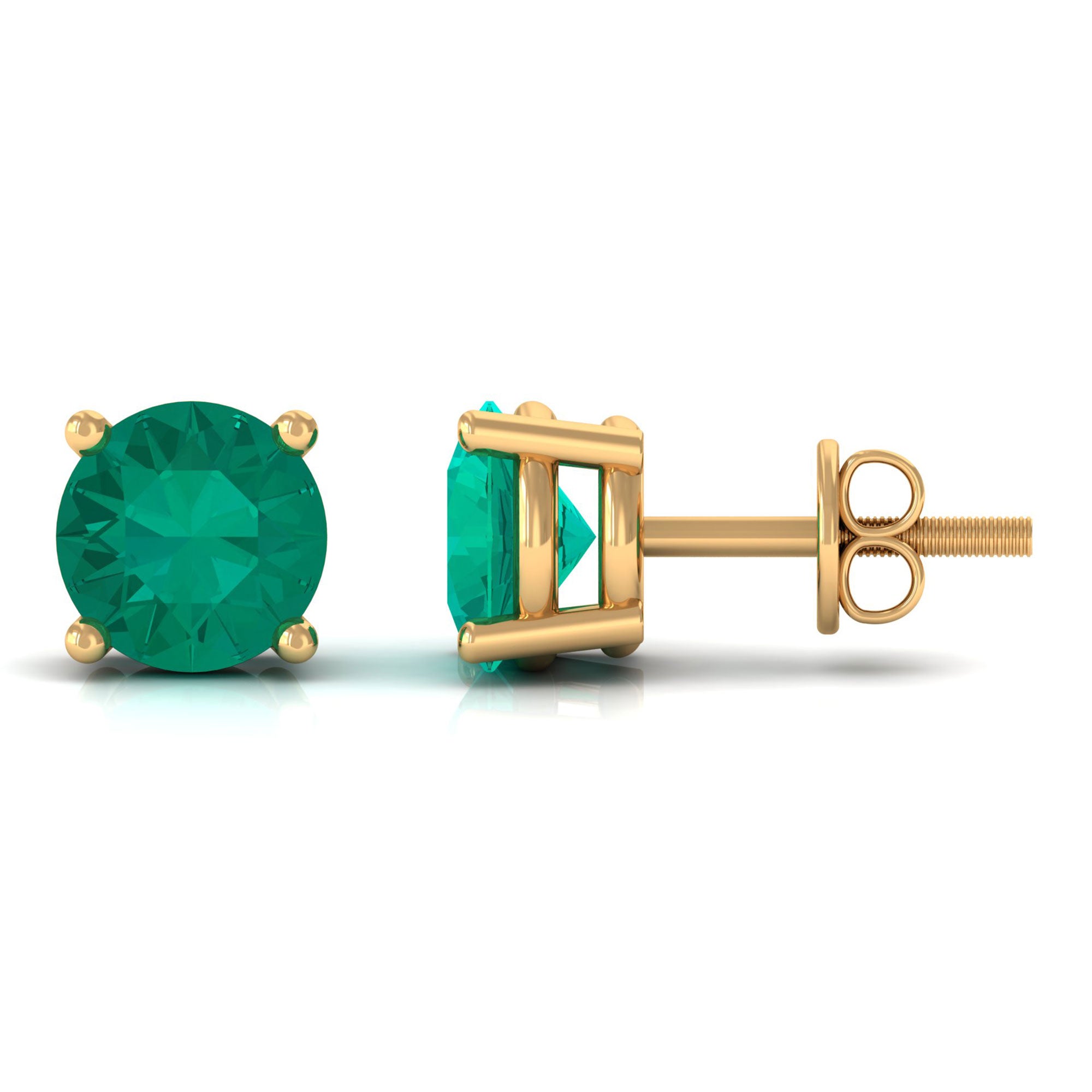 Round Shape Lab Grown Emerald Solitaire Stud Earrings Lab Created Emerald - ( AAAA ) - Quality - Rosec Jewels