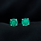 Elegant Created Emerald Solitaire Stud Earrings in Gold Lab Created Emerald - ( AAAA ) - Quality - Rosec Jewels