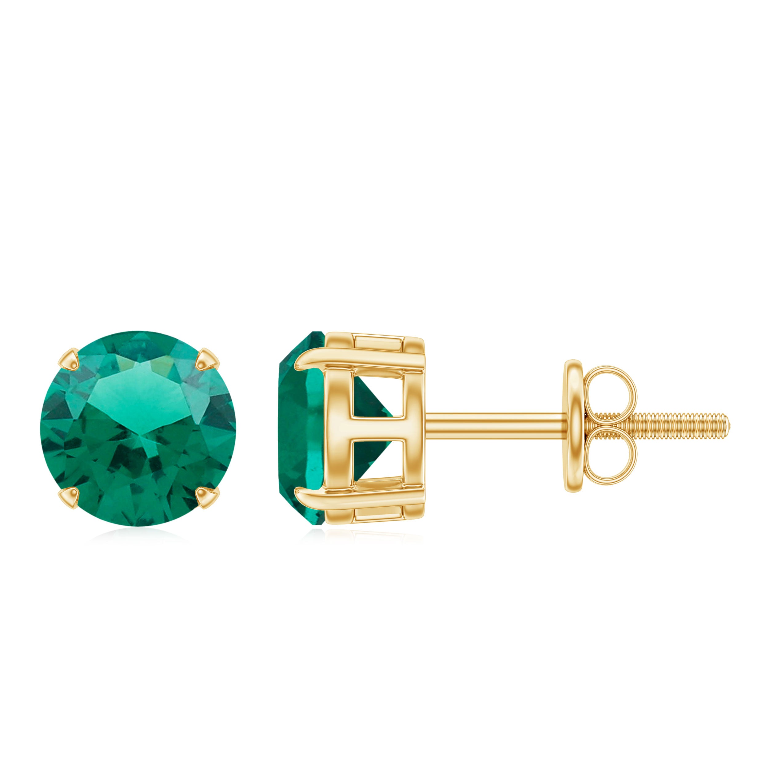 Elegant Created Emerald Solitaire Stud Earrings in Gold Lab Created Emerald - ( AAAA ) - Quality - Rosec Jewels