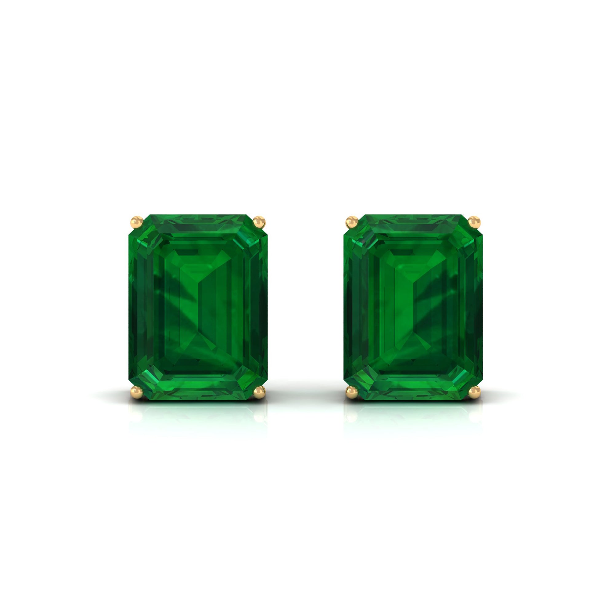 Octagon Cut Created Emerald Solitaire Stud Earrings Lab Created Emerald - ( AAAA ) - Quality - Rosec Jewels