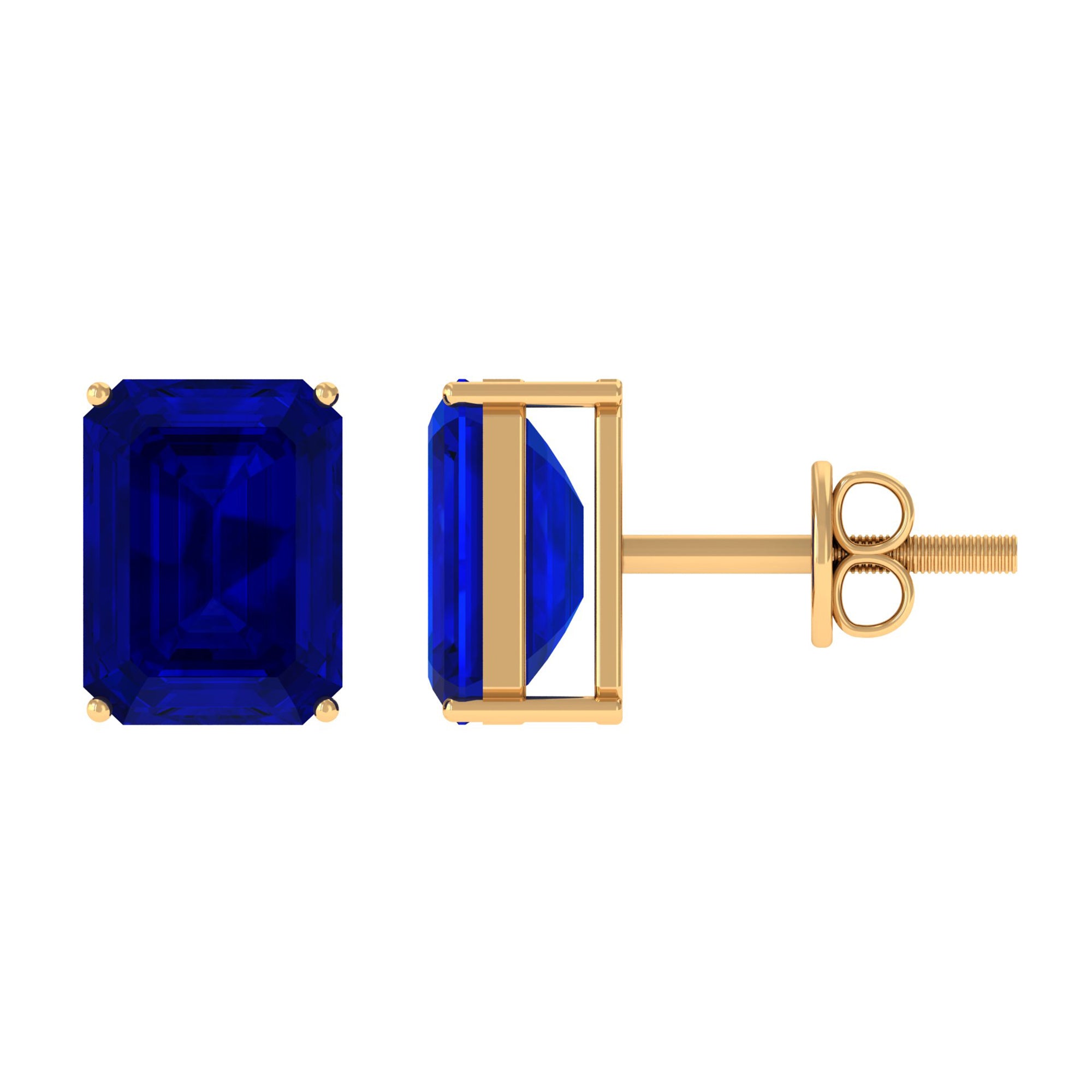 Emerald Cut Created Blue Sapphire Solitaire Stud Earrings Lab Created Blue Sapphire - ( AAAA ) - Quality - Rosec Jewels