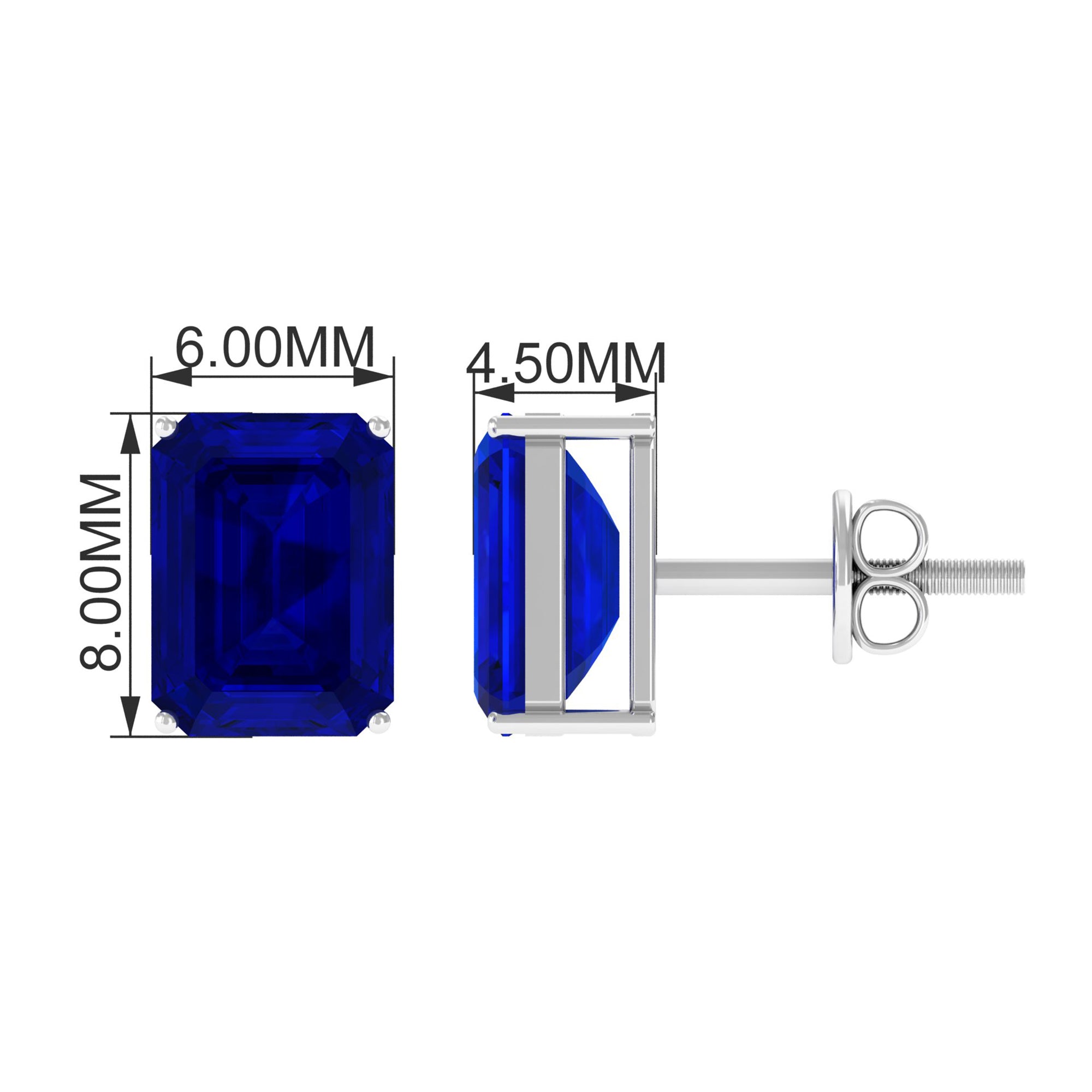 Emerald Cut Created Blue Sapphire Solitaire Stud Earrings Lab Created Blue Sapphire - ( AAAA ) - Quality - Rosec Jewels