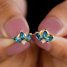 Floral Stud Earrings with London Blue Topaz and Moissanite London Blue Topaz - ( AAA ) - Quality - Rosec Jewels