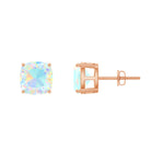 8 MM Cushion Cut Ethiopian Opal Solitaire Stud Earrings in Gold Ethiopian Opal - ( AAA ) - Quality - Rosec Jewels