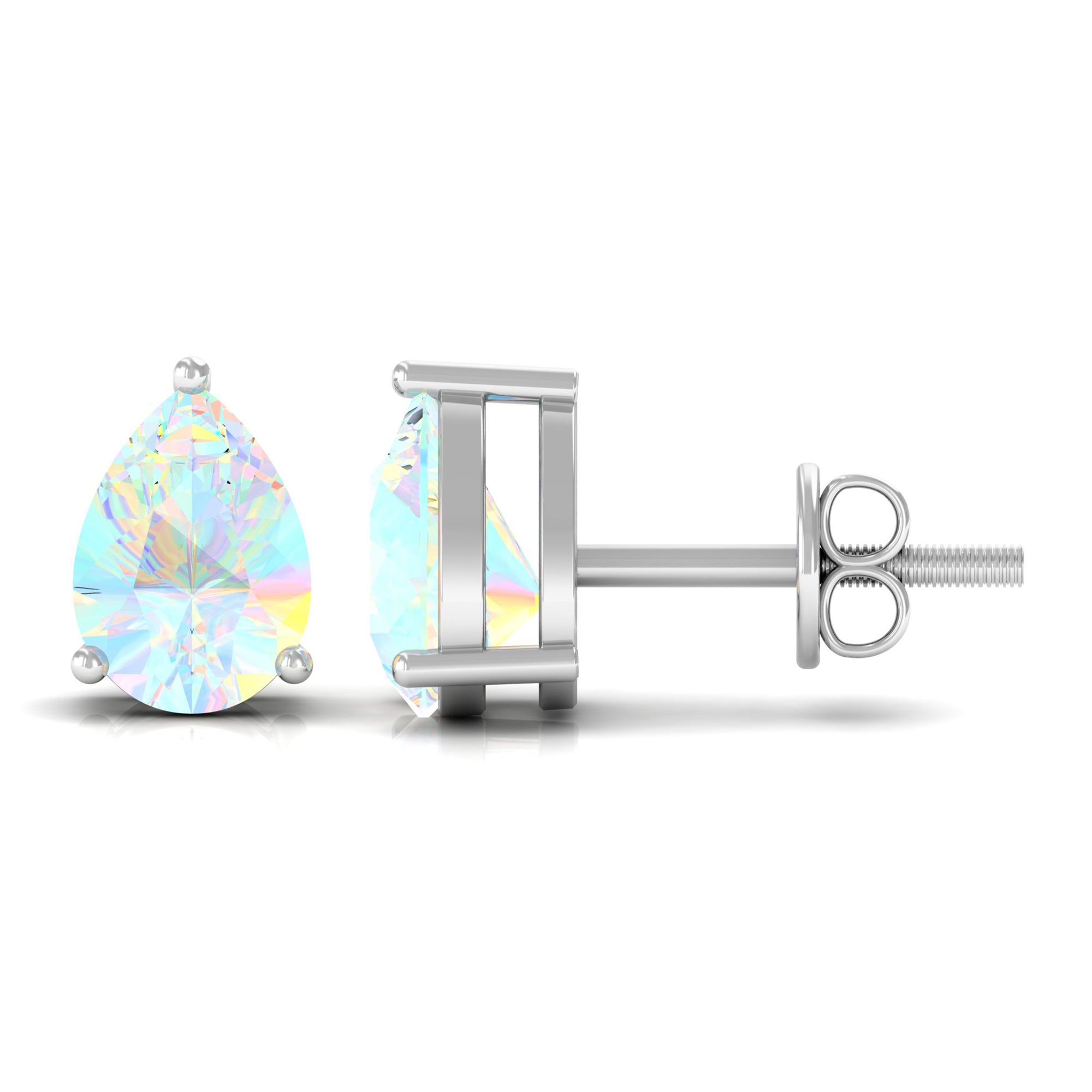 Pear Cut Ethiopian Opal Solitaire Stud Earrings in Gold Ethiopian Opal - ( AAA ) - Quality - Rosec Jewels