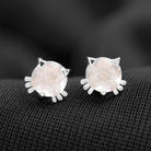 Rose Quartz Solitaire Cute Cat Stud Earrings Rose Quartz - ( AAA ) - Quality - Rosec Jewels