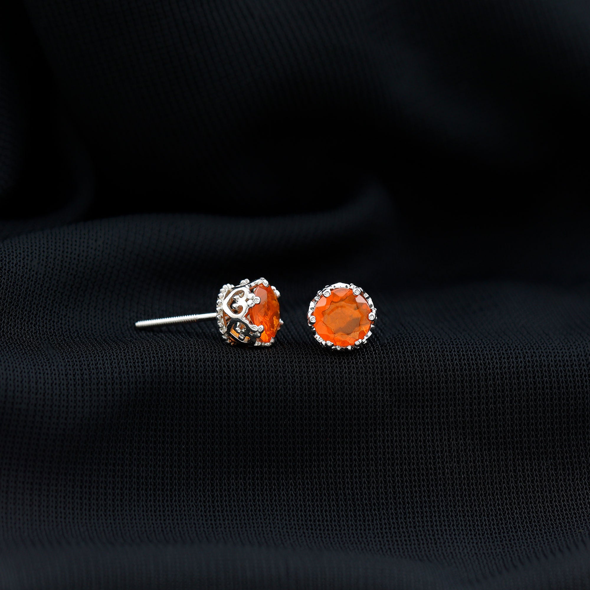 6 MM Fire Opal Solitaire Crown Stud Earrings Fire Opal - ( AAA ) - Quality - Rosec Jewels