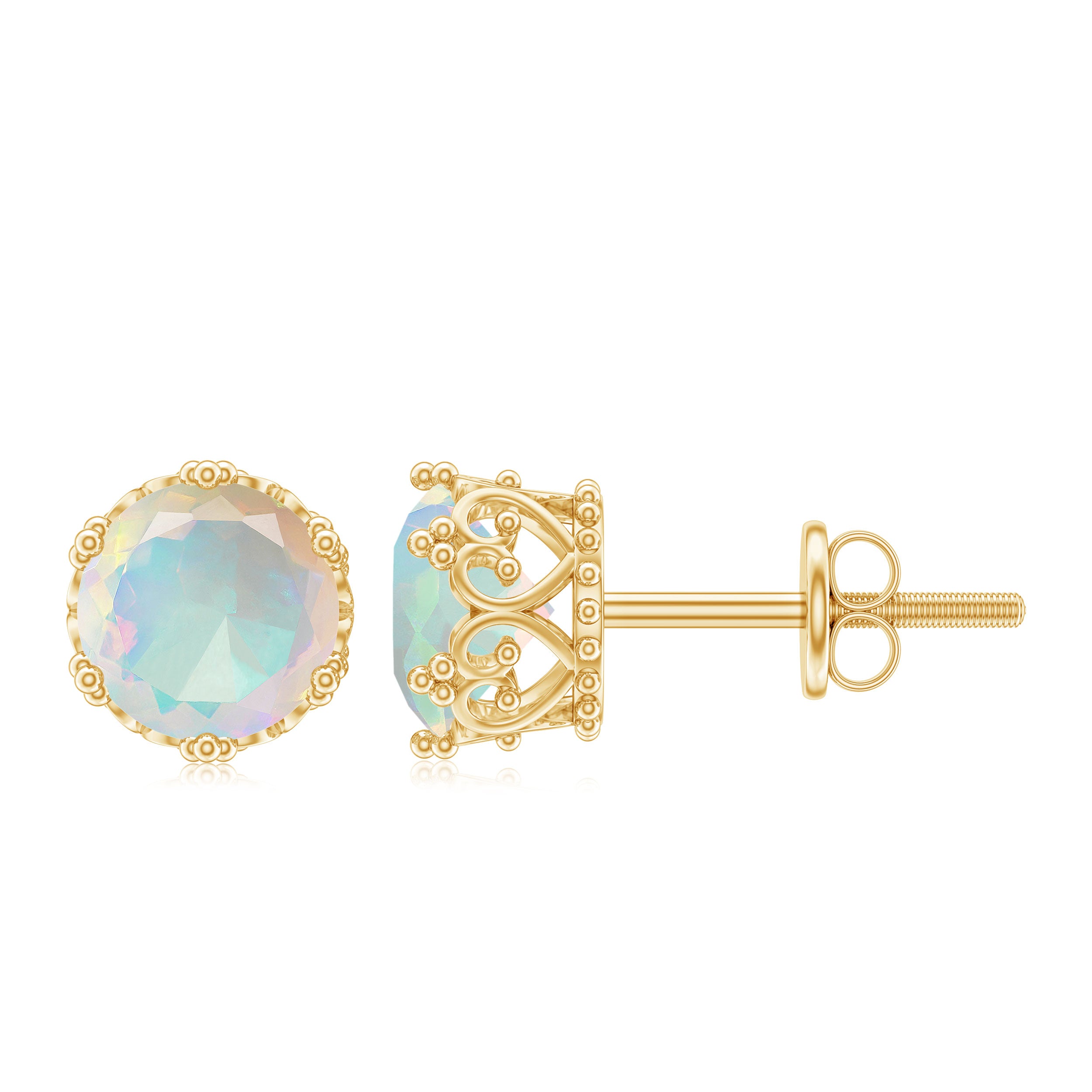 6 MM Ethiopian Opal Solitaire Crown Stud Earrings Ethiopian Opal - ( AAA ) - Quality - Rosec Jewels