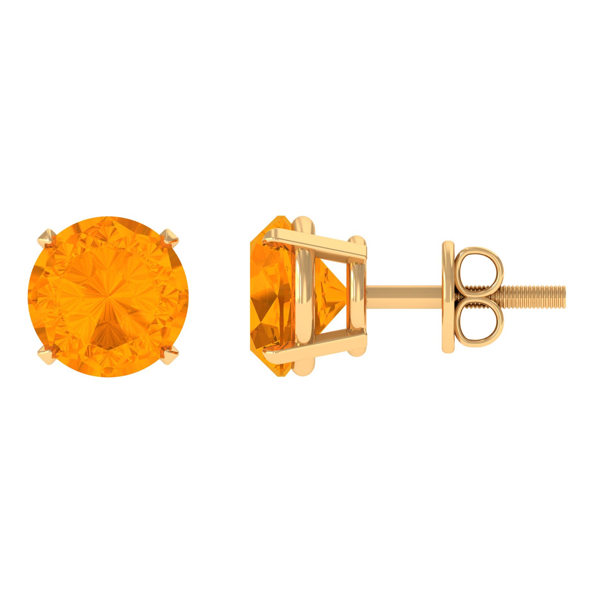 Natural Fire Opal Solitaire Stud Earrings with Screw Back Fire Opal - ( AAA ) - Quality - Rosec Jewels