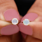 Real Ethiopian Opal Solitaire Stud Earrings Ethiopian Opal - ( AAA ) - Quality - Rosec Jewels