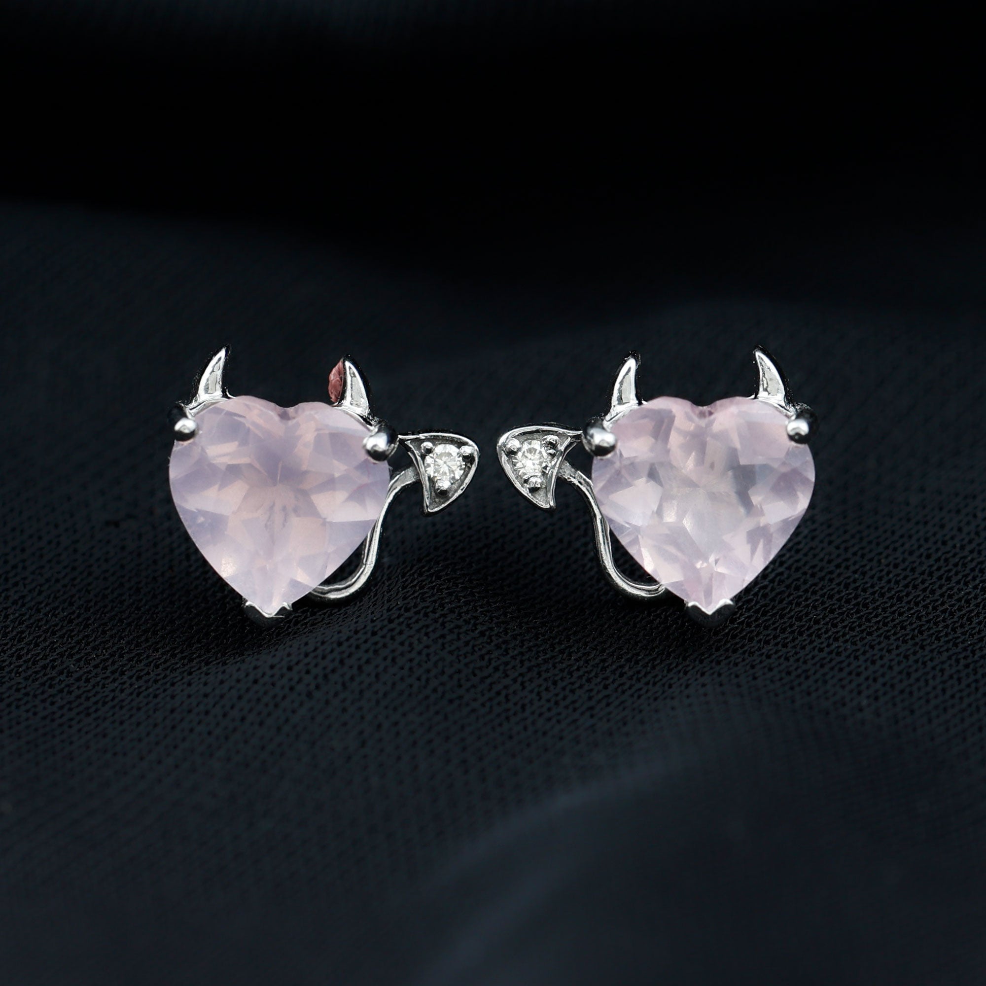 4.25 CT Rose Quartz and Moissanite Gothic Stud Earrings Rose Quartz - ( AAA ) - Quality - Rosec Jewels