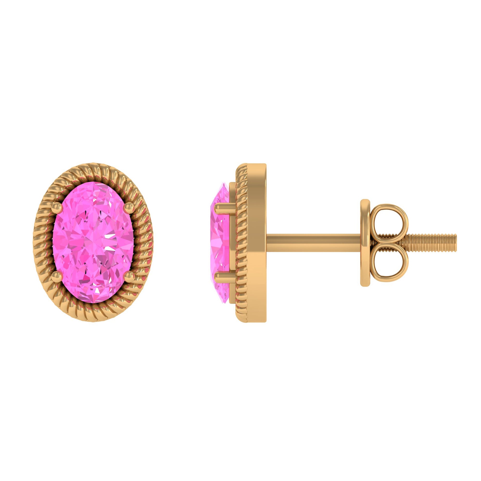 Oval Cut Pink Sapphire Solitaire Stud Earrings in Rope Frame Pink Sapphire - ( AAA ) - Quality - Rosec Jewels