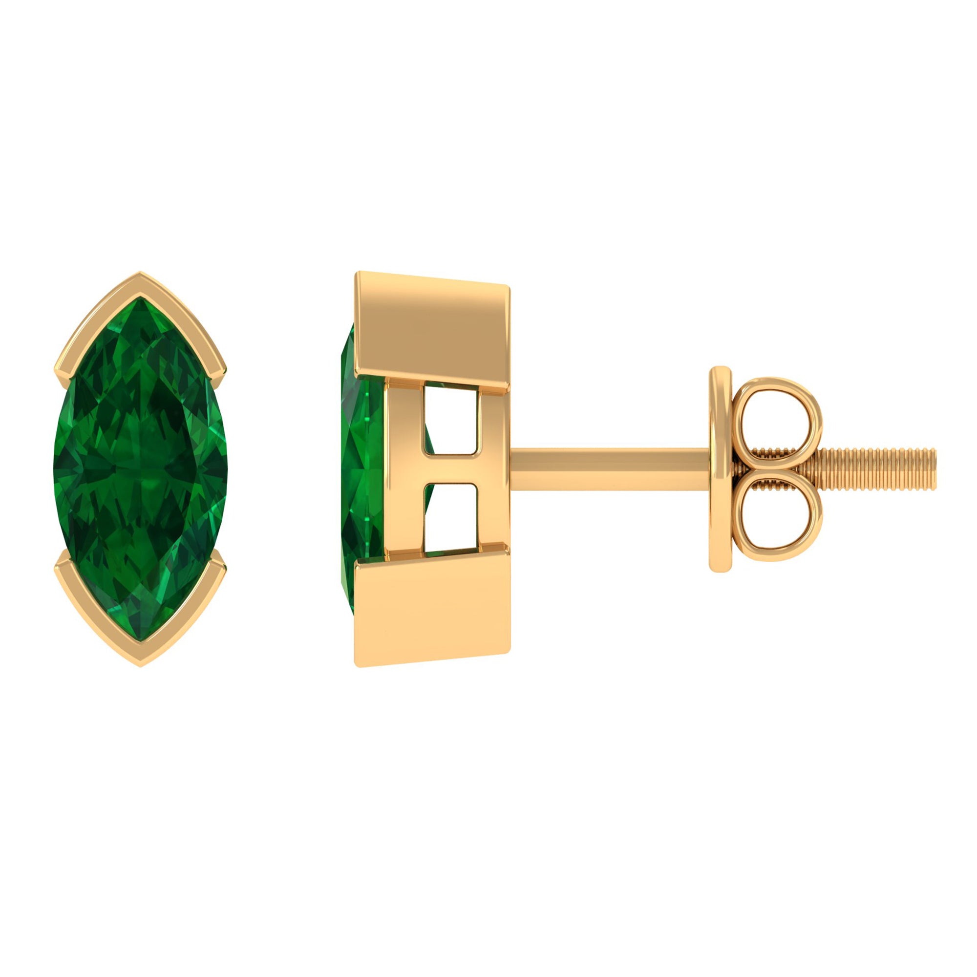 Marquise Cut Lab Grown Emerald Solitaire Stud Earrings Lab Created Emerald - ( AAAA ) - Quality - Rosec Jewels