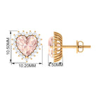 Heart Shape Morganite Halo Stud Earrings with Diamond Morganite - ( AAA ) - Quality - Rosec Jewels