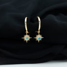 4 MM Round Shape Ethiopian Opal and Gold Sunburst Hoop Drop Earrings For Women Ethiopian Opal - ( AAA ) - Quality - Rosec Jewels