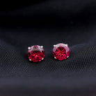 Round Rhodolite Solitaire Stud Earrings in Square Prong Setting Rhodolite - ( AAA ) - Quality - Rosec Jewels