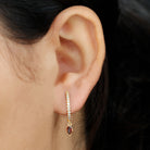 1 CT Minimal Garnet Drop Hinged Hoop Earrings with Diamond Accent Garnet - ( AAA ) - Quality - Rosec Jewels