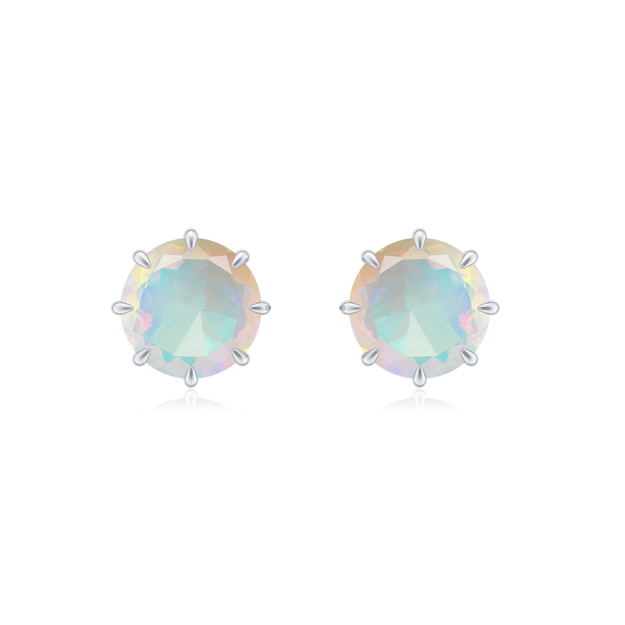 Natural Ethiopian Opal Solitaire Stud Earrings Ethiopian Opal - ( AAA ) - Quality - Rosec Jewels