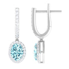 Classic Oval Cut Aquamarine and Diamond Hoop Drop Earrings Aquamarine - ( AAA ) - Quality - Rosec Jewels