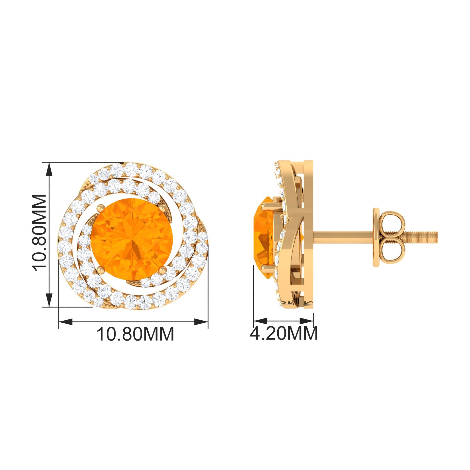 1.75 CT Fire Opal and Diamond Swirl Stud Earrings Fire Opal - ( AAA ) - Quality - Rosec Jewels