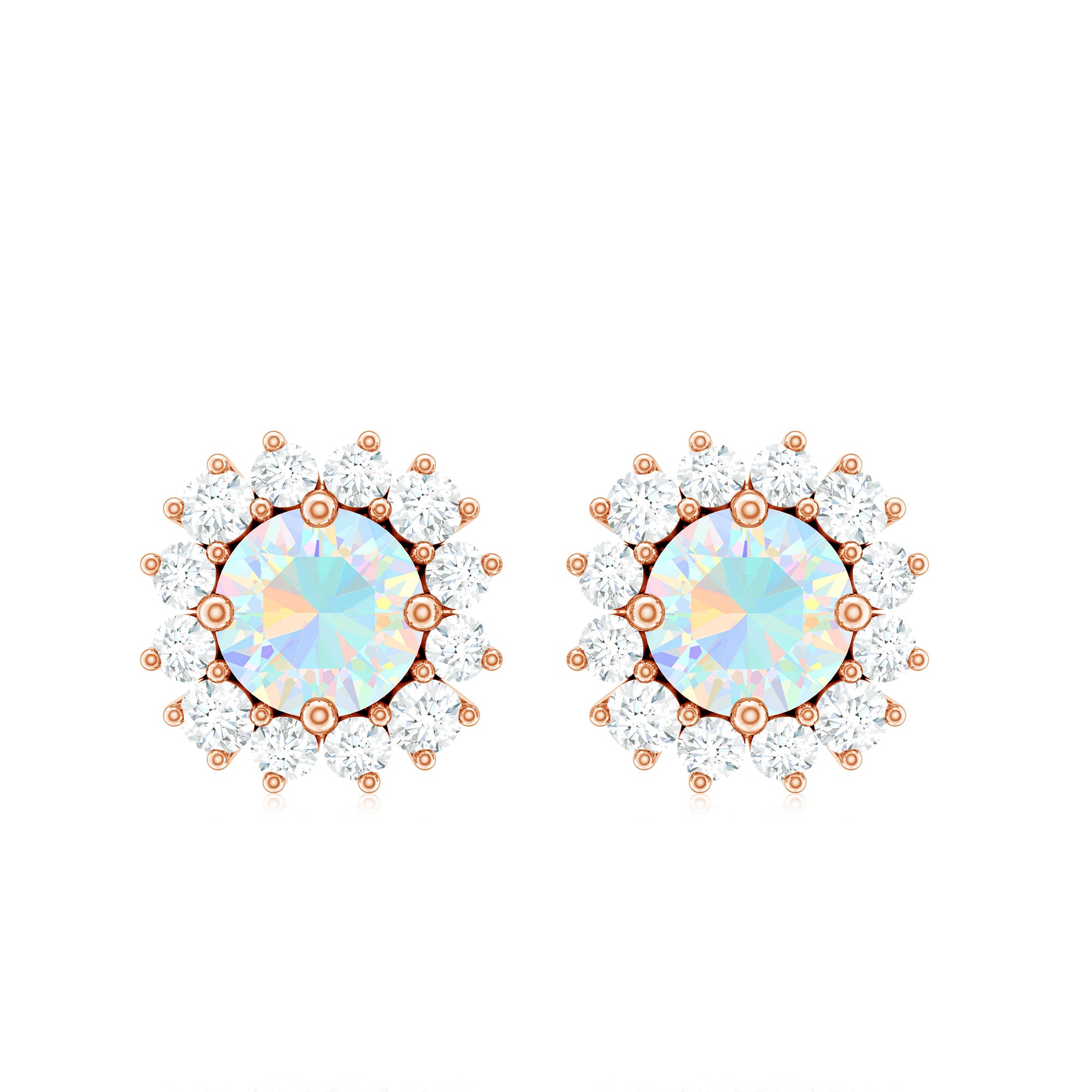 1 CT Ethiopian Opal and Diamond Halo Stud Earrings Ethiopian Opal - ( AAA ) - Quality - Rosec Jewels