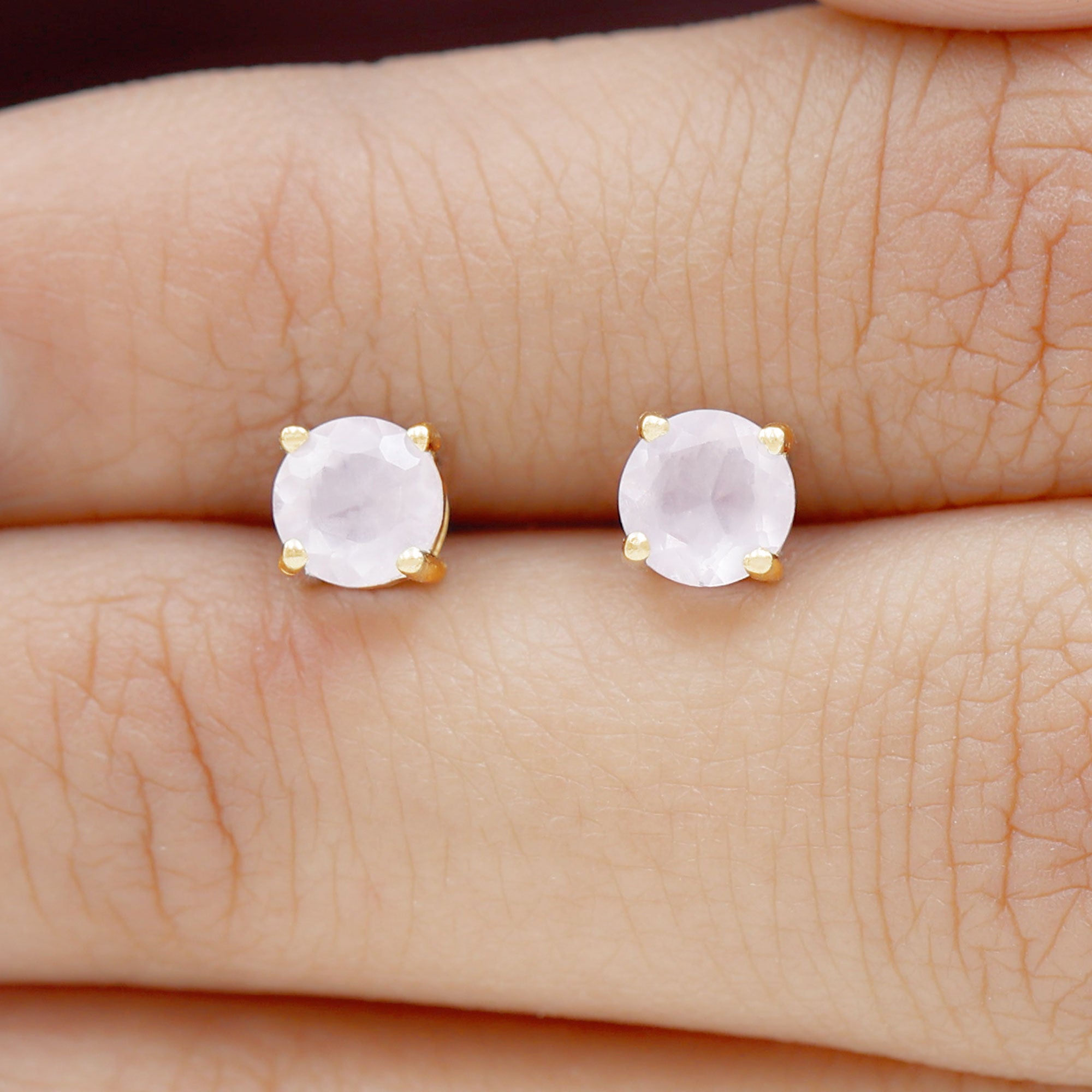 Rose Quartz Solitaire Stud Earrings in 4 Prong Setting Rose Quartz - ( AAA ) - Quality - Rosec Jewels