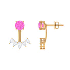 Real Pink Sapphire and Moissanite Jacket Earrings Pink Sapphire - ( AAA ) - Quality - Rosec Jewels