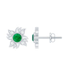 1/2 CT Round Shape Emerald and Diamond Sunburst Stud Earrings Emerald - ( AAA ) - Quality - Rosec Jewels