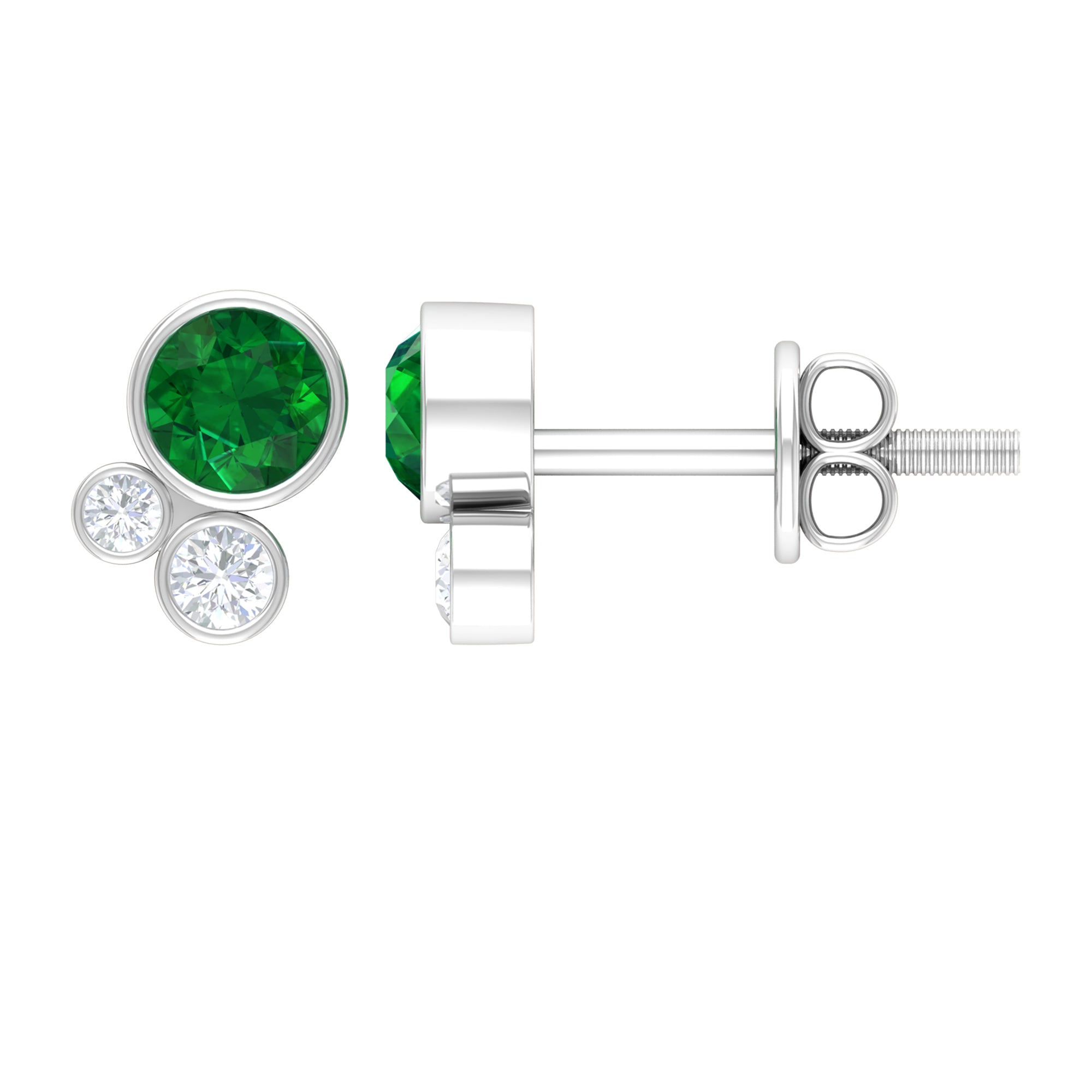 1/2 CT Dainty Emerald and Diamond Three Stone Stud Earrings Emerald - ( AAA ) - Quality - Rosec Jewels