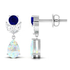 Ethiopian Opal and Blue Sapphire Cocktail Drop Earrings with Moissanite Blue Sapphire - ( AAA ) - Quality - Rosec Jewels