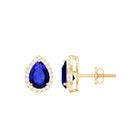 Created Blue Sapphire and Moissanite Halo Stud Earrings Lab Created Blue Sapphire - ( AAAA ) - Quality - Rosec Jewels