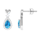 Pear Cut Swiss Blue Topaz Bridal Drop Earrings with Diamond Halo Swiss Blue Topaz - ( AAA ) - Quality - Rosec Jewels