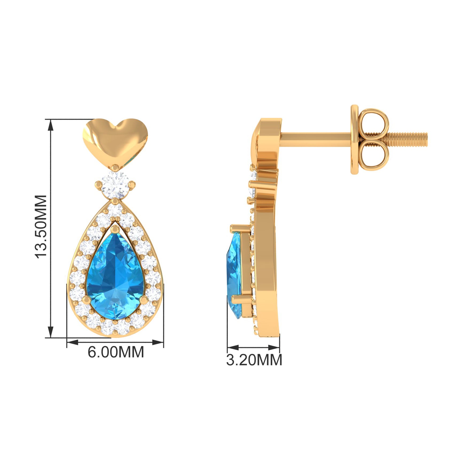 Pear Cut Swiss Blue Topaz Bridal Drop Earrings with Diamond Halo Swiss Blue Topaz - ( AAA ) - Quality - Rosec Jewels