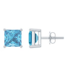 4 MM Princess Cut Swiss Blue Topaz Solitaire Stud Earrings in 4 Prong Setting Swiss Blue Topaz - ( AAA ) - Quality - Rosec Jewels