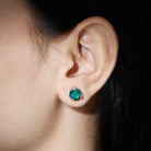 8 MM Created Emerald Solitaire Stud Earrings in Double Claw Setting Lab Created Emerald - ( AAAA ) - Quality - Rosec Jewels