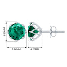 6 MM Decorative Created Emerald Solitaire Stud Earrings Lab Created Emerald - ( AAAA ) - Quality - Rosec Jewels