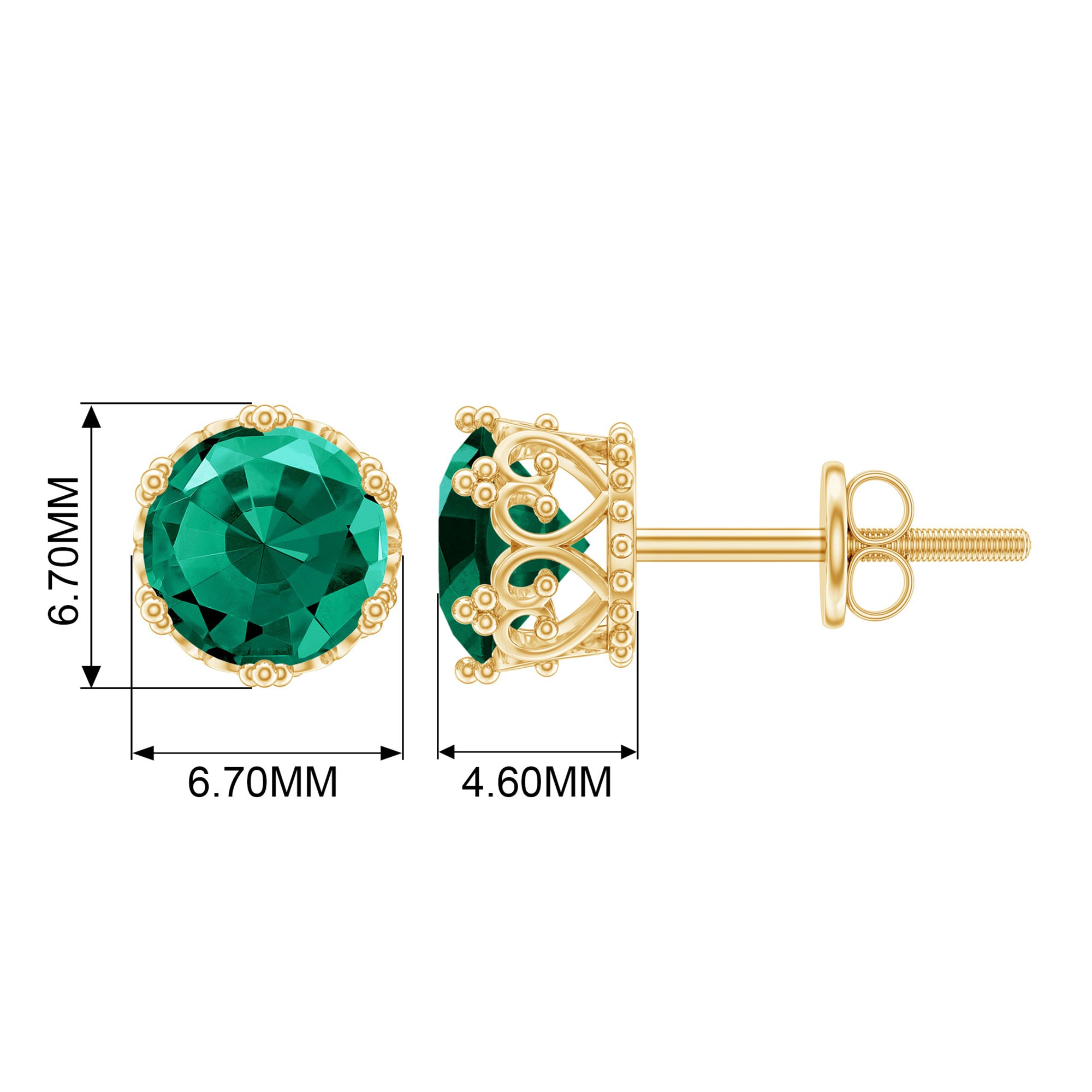 6 MM Created Emerald Solitaire Crown Stud Earrings Lab Created Emerald - ( AAAA ) - Quality - Rosec Jewels