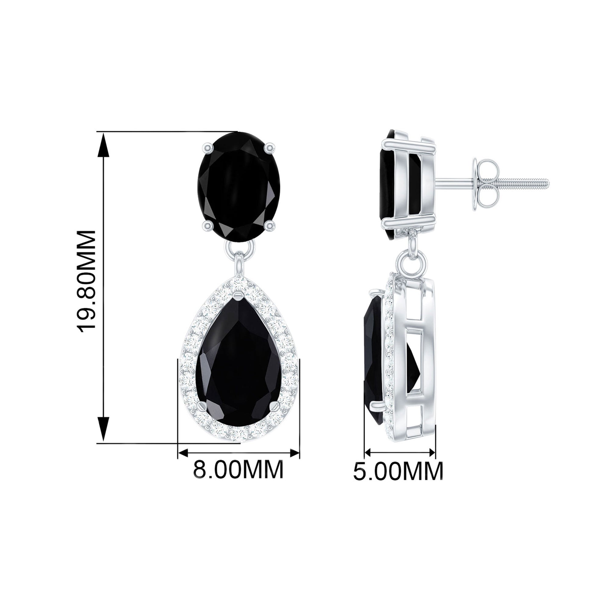 4.75 CT Lab Created Black Diamond Classic Teardrop Earrings with Diamond Halo Lab Created Black Diamond - ( AAAA ) - Quality - Rosec Jewels