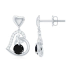 Black and White Diamond Heart Drop Earrings Black Diamond - ( AAA ) - Quality - Rosec Jewels