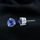 Double Claw Set Round Created Blue Sapphire Solitaire Stud Earrings Lab Created Blue Sapphire - ( AAAA ) - Quality - Rosec Jewels