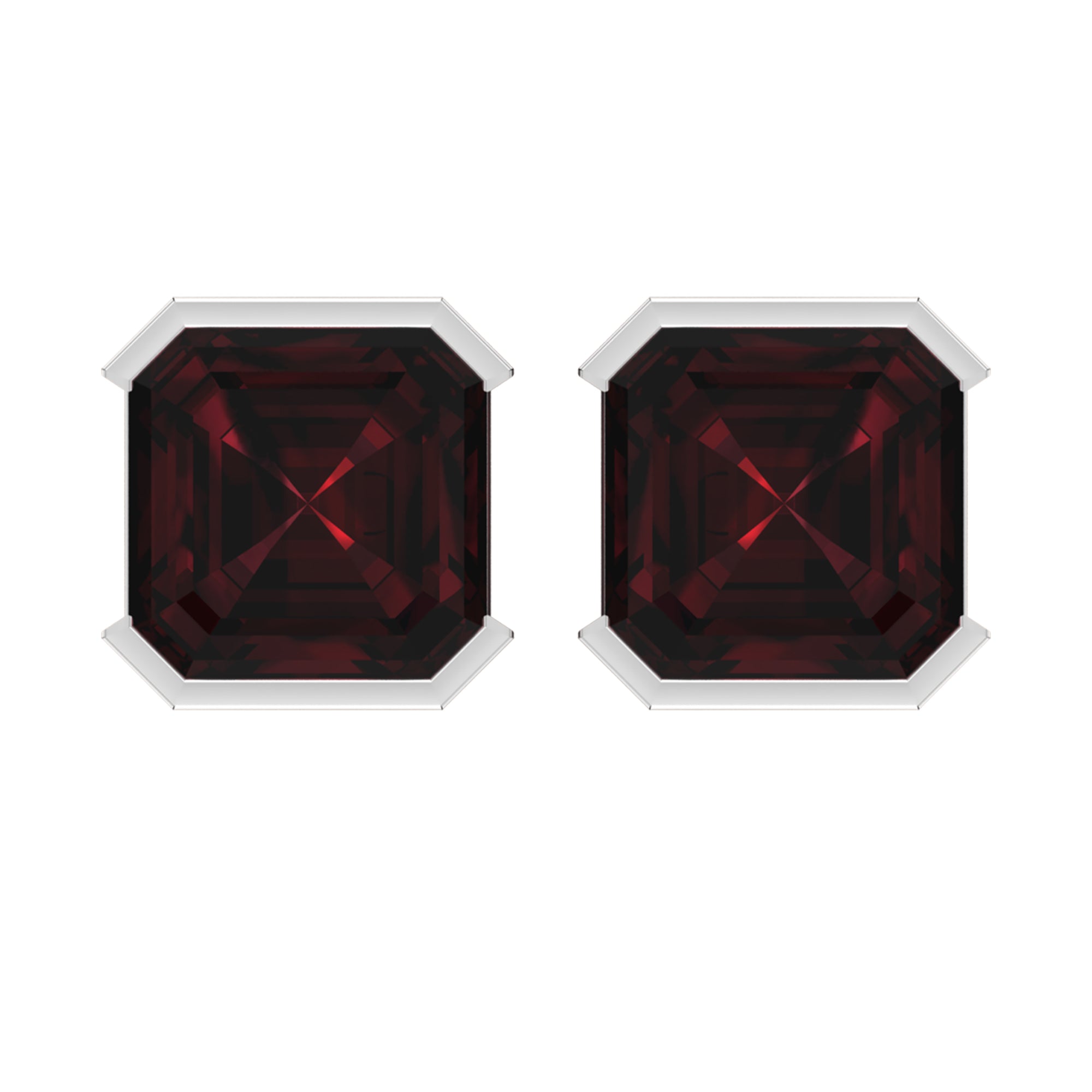 2.50 CT Asscher Cut Garnet Solitaire Half Bezel Set Stud Earrings Garnet - ( AAA ) - Quality - Rosec Jewels