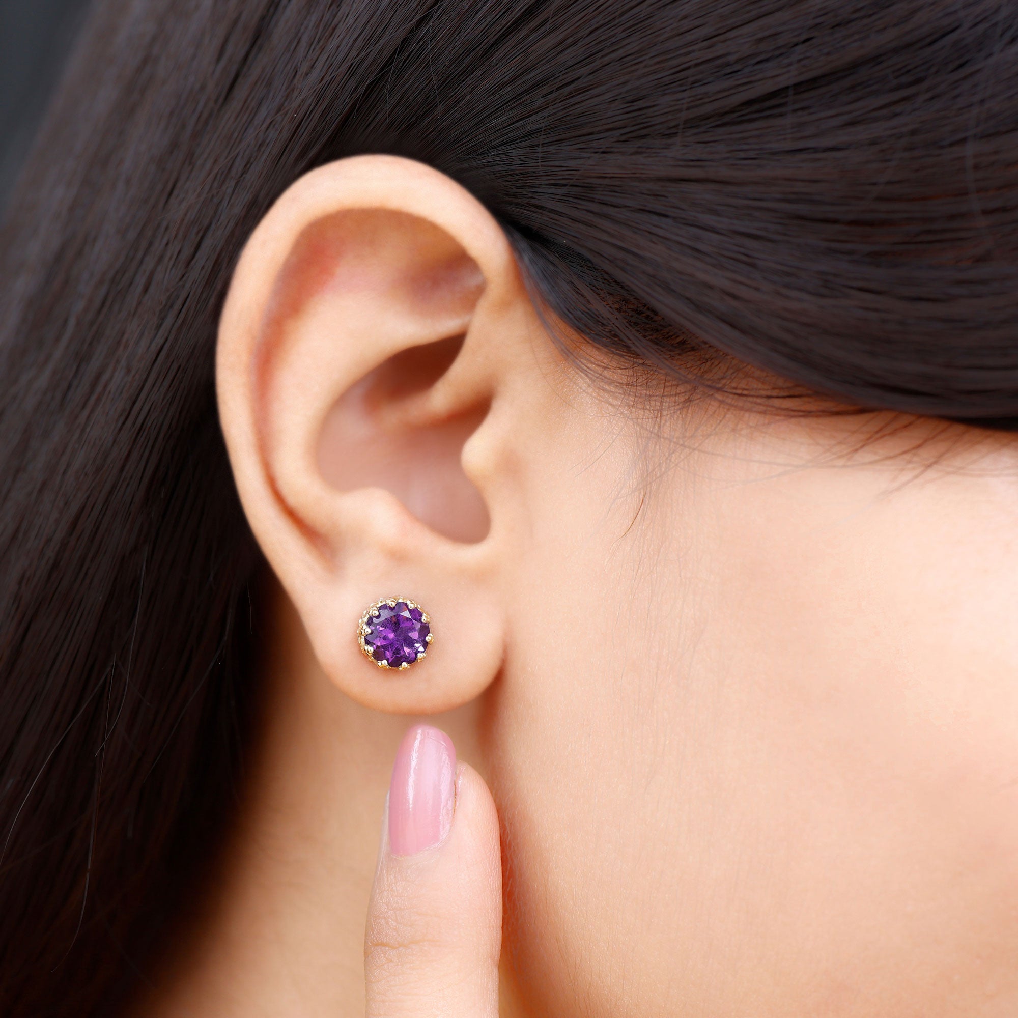 2.50 CT Solitaire Amethyst and Diamond Crown Stud Earrings Amethyst - ( AAA ) - Quality - Rosec Jewels