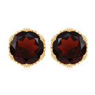 7 MM Garnet Solitaire Crown Stud Earrings Garnet - ( AAA ) - Quality - Rosec Jewels