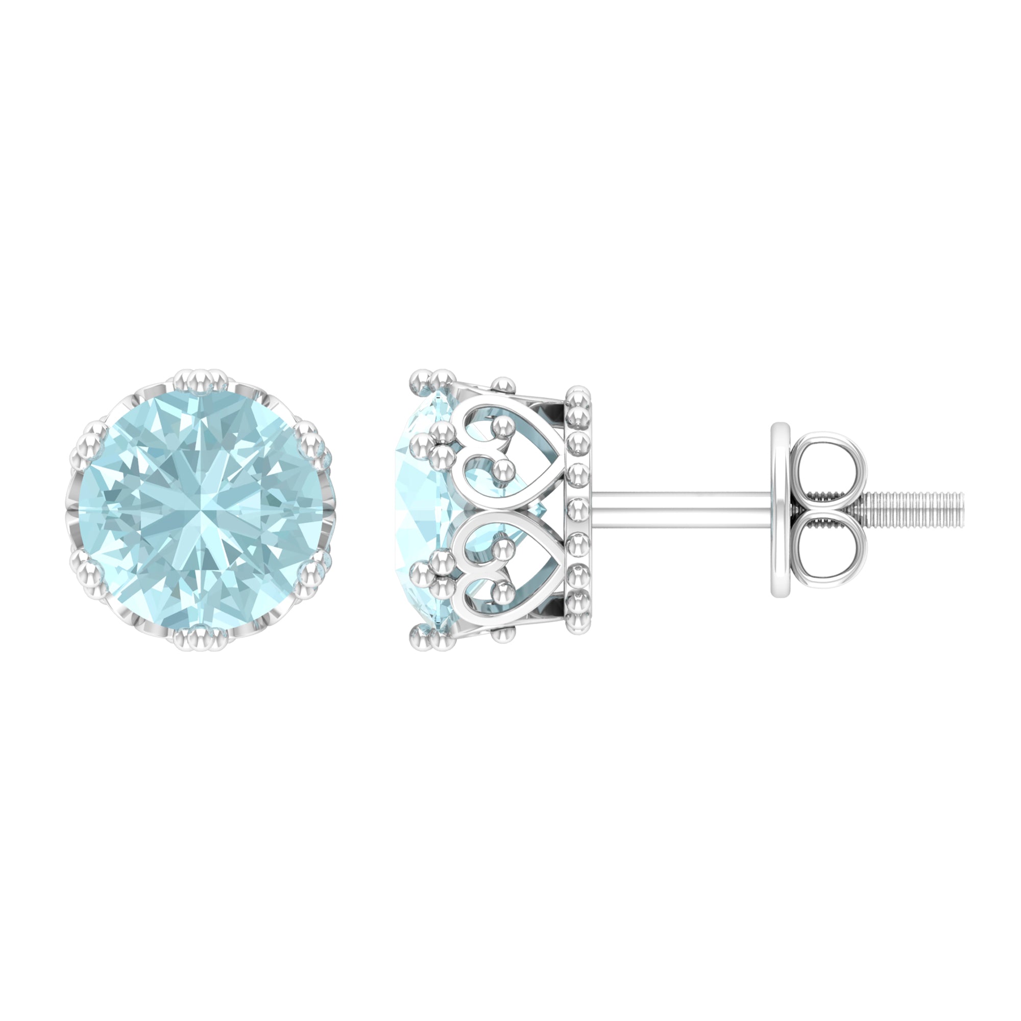 6 MM Sky Blue Topaz Solitaire Crown Stud Earrings Sky Blue Topaz - ( AAA ) - Quality - Rosec Jewels