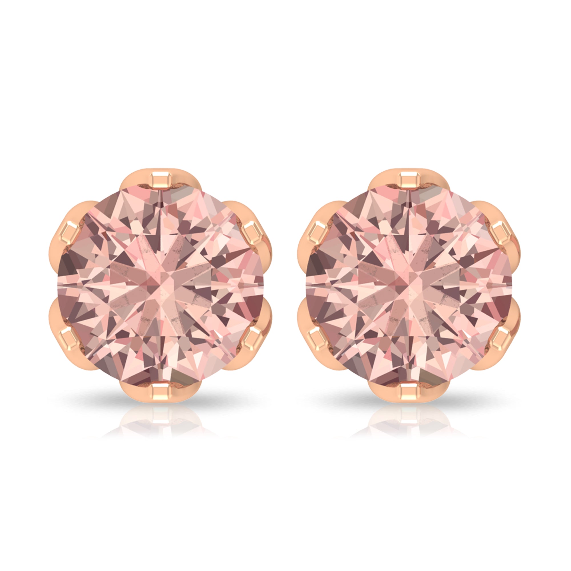 6 MM Morganite Solitaire Stud Earrings in Lotus Basket Setting Morganite - ( AAA ) - Quality - Rosec Jewels