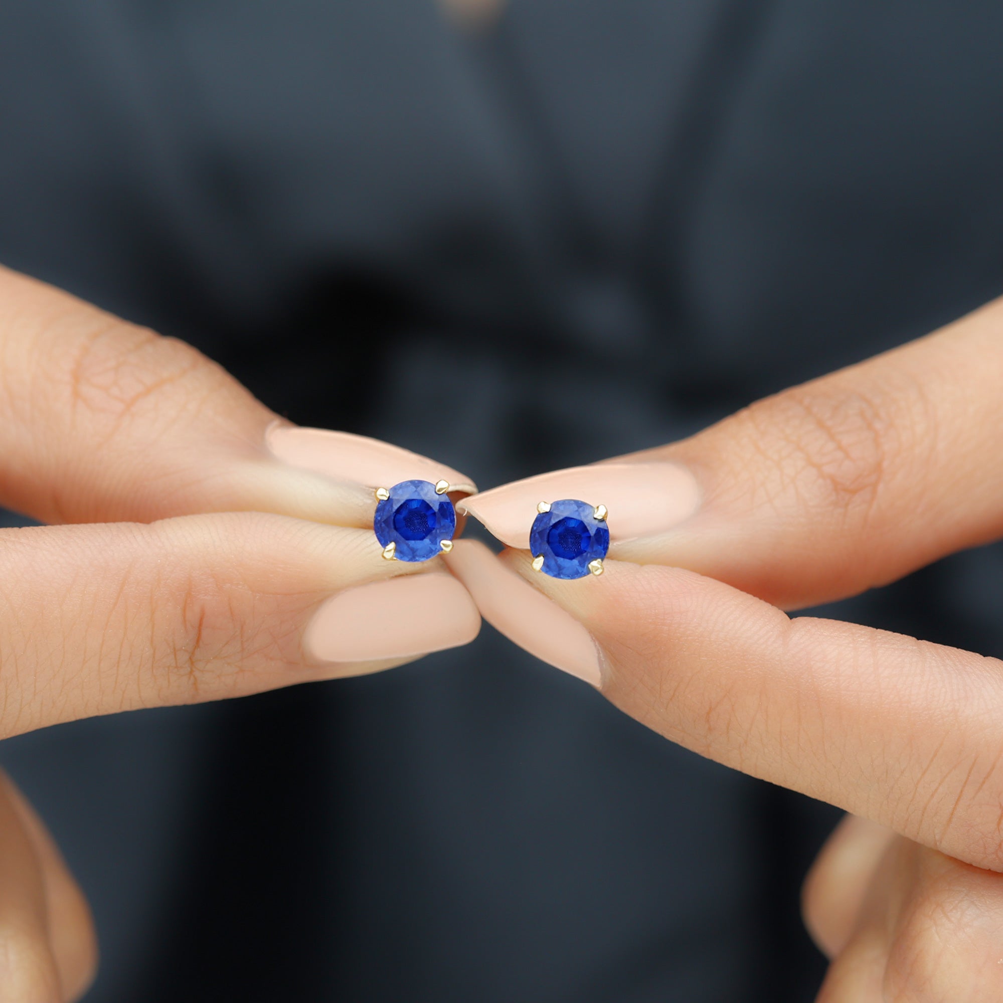 2 CT Solitaire Created Blue Sapphire Round Stud Earrings in Claw Setting Lab Created Blue Sapphire - ( AAAA ) - Quality - Rosec Jewels