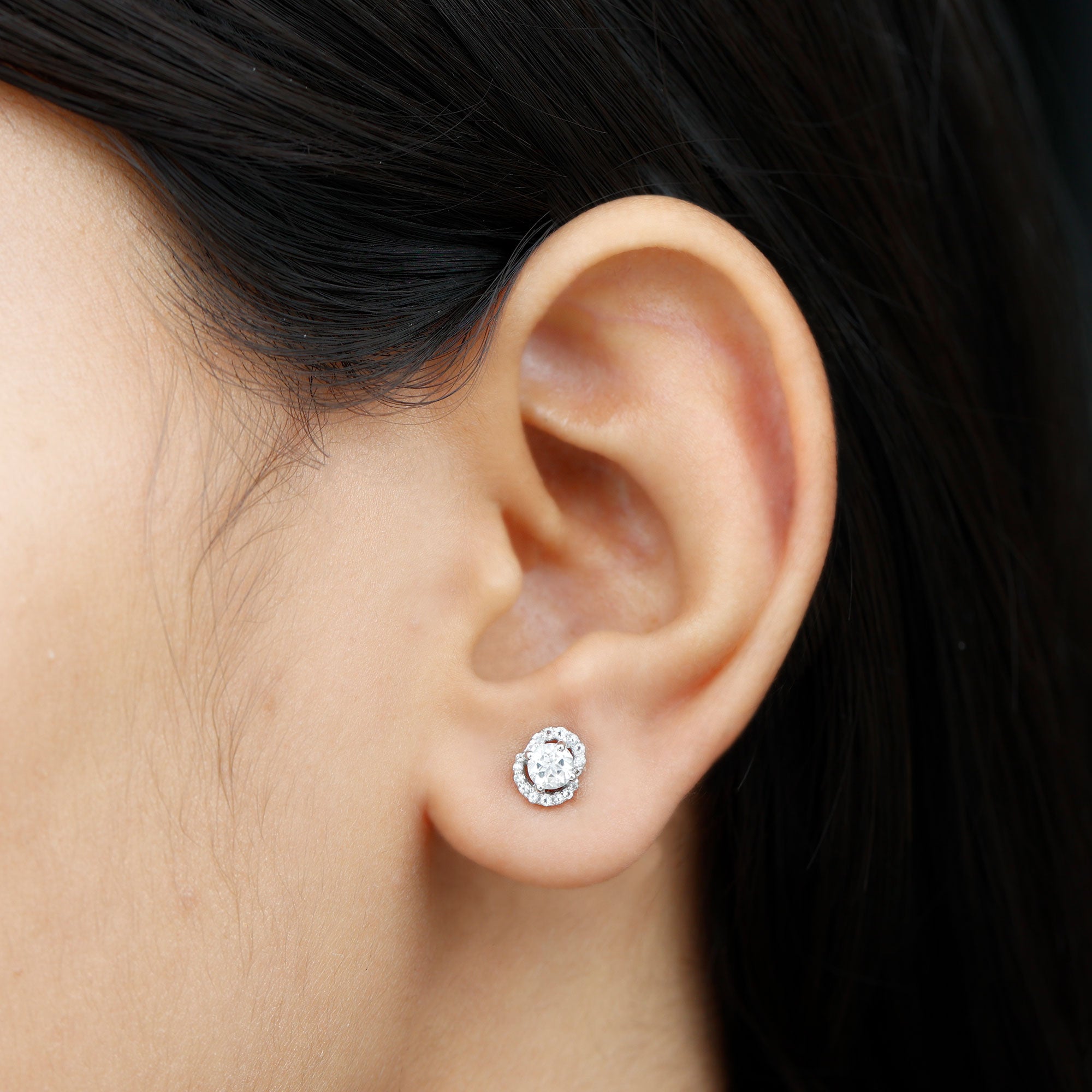 Certified White Topaz Minimal Halo Stud Earrings White Topaz - ( AAA ) - Quality - Rosec Jewels