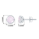 Designer Rose Quartz Solitaire Stud Earrings with Diamond Accent Rose Quartz - ( AAA ) - Quality - Rosec Jewels